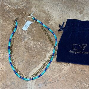 Vineyard Vines mixed beaded necklace in Andros Blue with gold.